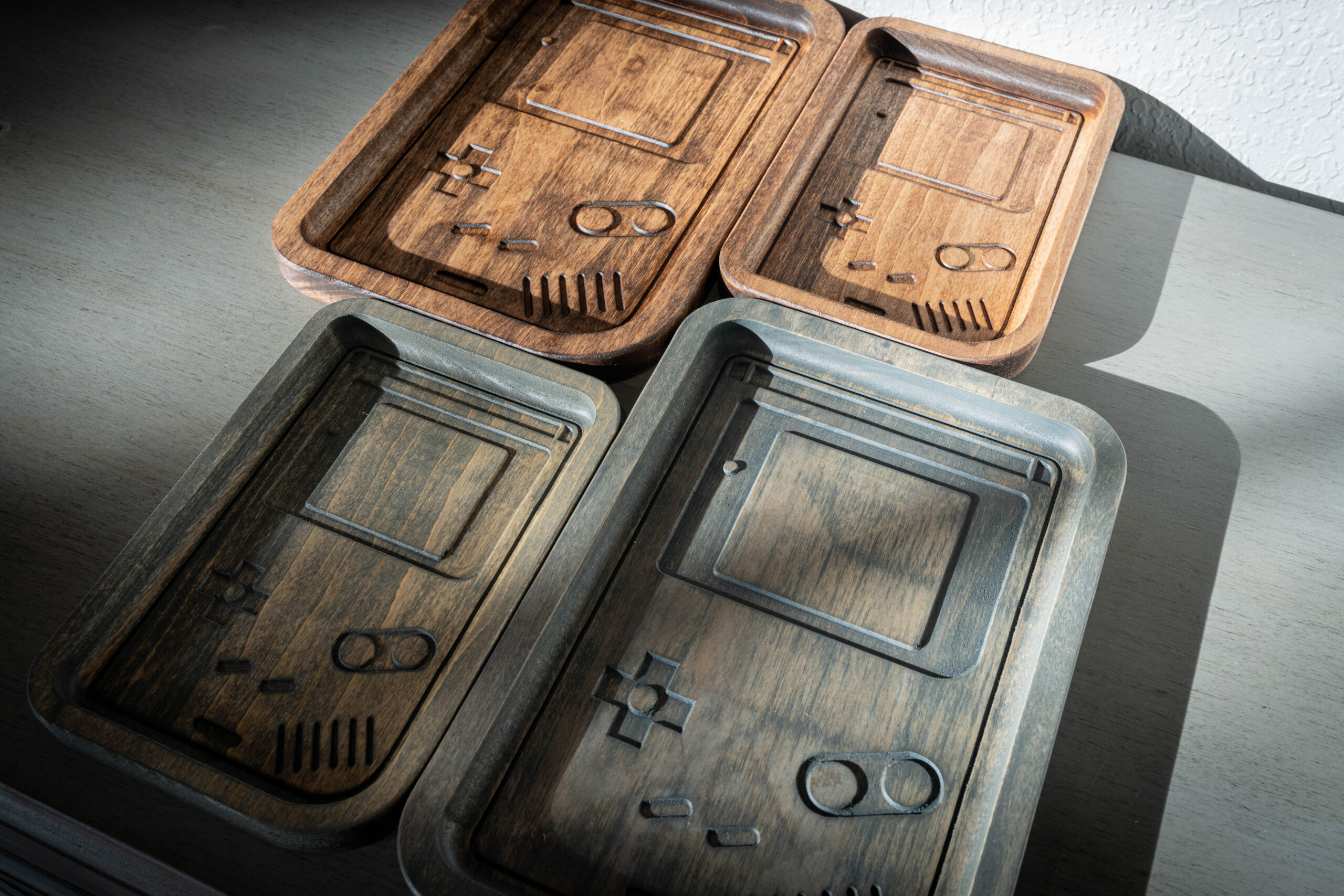 Classic Handheld console inspired wood tray